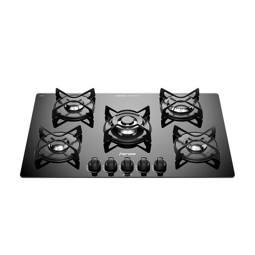 Encimera a Gas 5 Platos Fensa Vidrio Templado y Encendido Eléctrico F GC75V A Negra