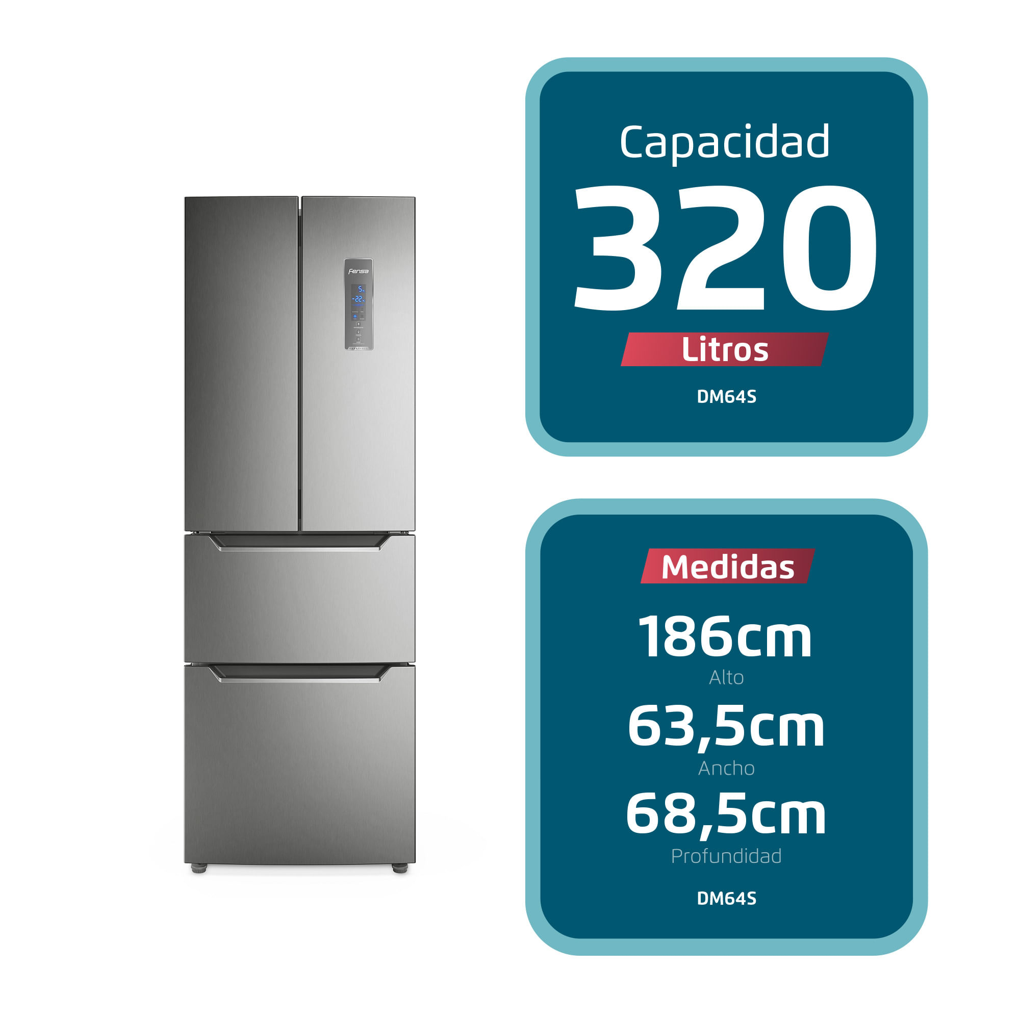 fen47★ Refrigerador Fensa 320L No Frost 3 Puertas Inverter Cajón