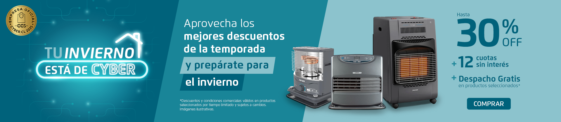 Tu invierno está de CYBER - Estufas hasta 30% Off