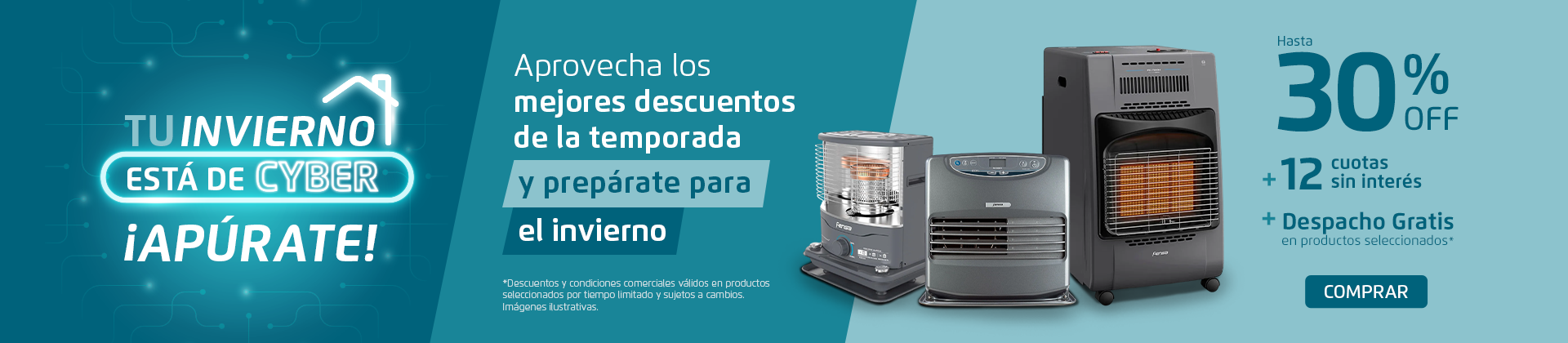 Tu invierno está de CYBER - Estufas hasta 30% Off